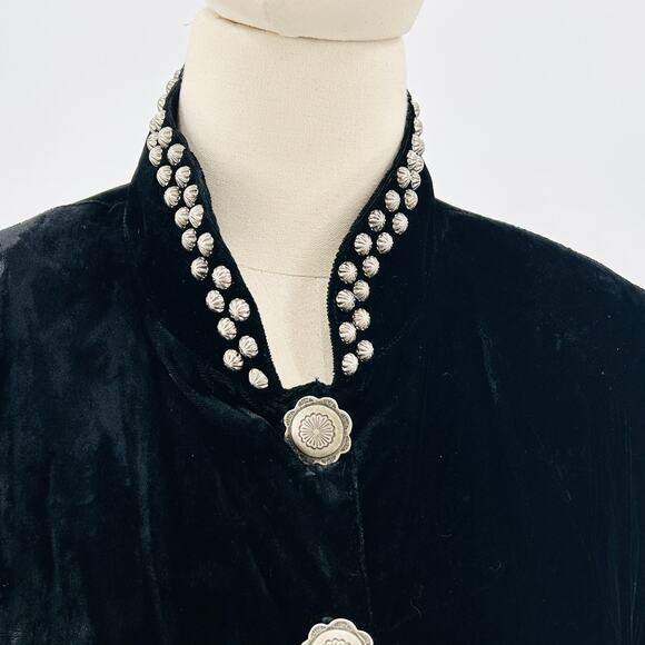 Vintage 90s Double D Ranch Black Velvet Silver Concho Studded Jacket - Picture 2 of 8